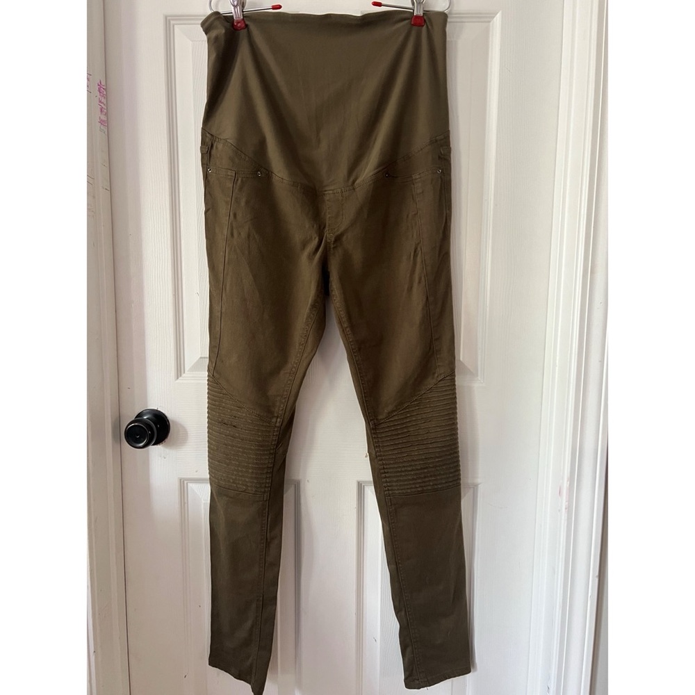 Olive Green Moto Maternity Jeans